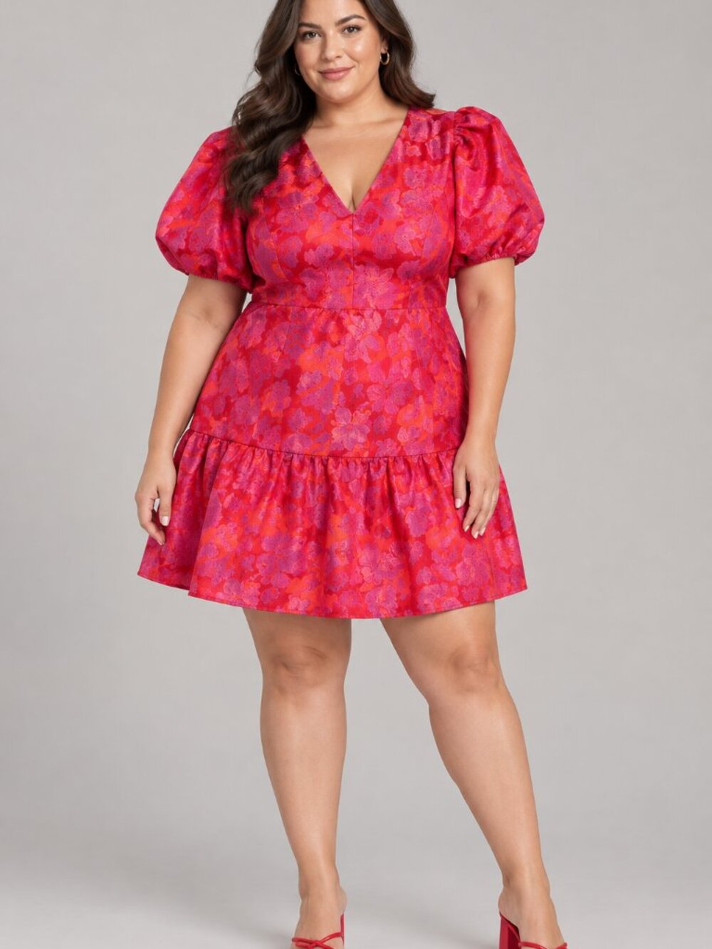 Sugarlips May Duson Jacquard Tiered Mini Dress Pink Red